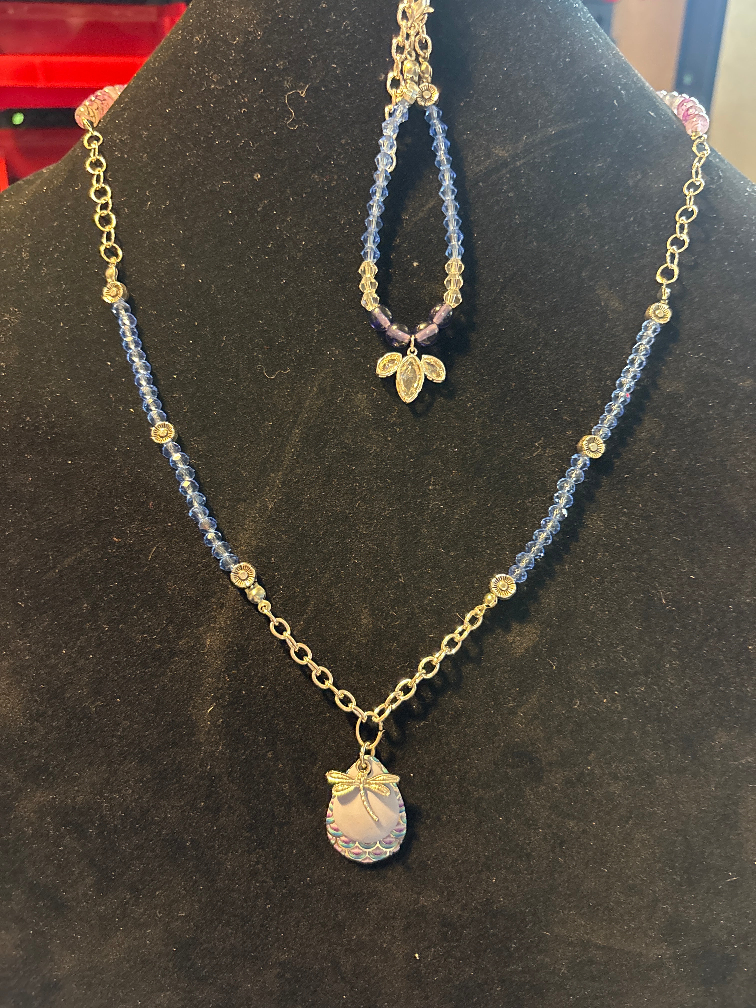 Hand made blue crystal necklace
